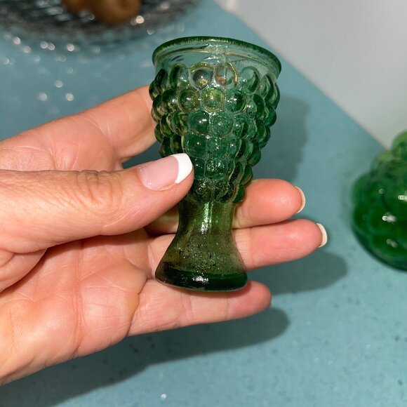 MCM Glasses Green Bubble Genie Bottle Decanter With Cordial Set of 6 - Picture 5 of 10